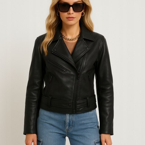 Kurtka damska RAMONESKA biker z ekoskóry klasyka stylu czarna Kurtka damska RAMONESKA biker z ekoskóry klasyka stylu czarna