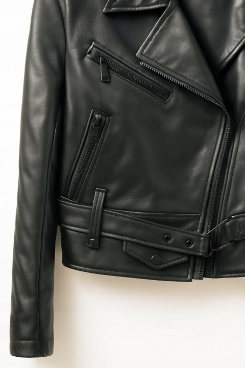 Kurtka damska RAMONESKA biker z ekoskóry klasyka stylu czarna Kurtka damska RAMONESKA biker z ekoskóry klasyka stylu czarna