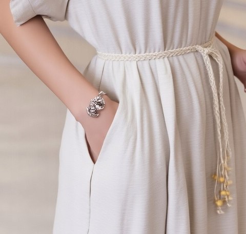 Sukienka BEŻOWA damska midi z paskiem BOHO na codzień oversize wiskoza na LATO