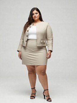 Żakiet damski ramoneska narzutka PLUS SIZE model VITTORIA eko skóra kolor beżowy