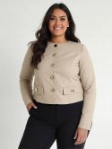 Żakiet damski ramoneska narzutka PLUS SIZE model VITTORIA eko skóra kolor beżowy