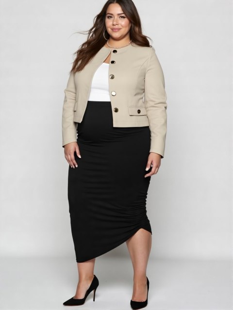 Żakiet damski ramoneska narzutka PLUS SIZE model VITTORIA eko skóra kolor beżowy Żakiet damski ramoneska narzutka PLUS SIZE model VITTORIA eko skóra kolor beżowy