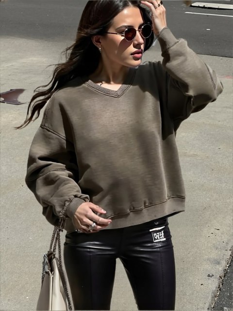 Bluza damska OVERSIZE HIT sezonu khaki - cienka bawełna