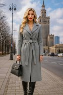 ELEGANCKI płaszcz DAMSKI klasyczny krój - kolor szary S/M