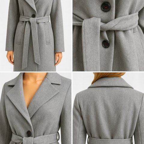 ELEGANCKI płaszcz DAMSKI klasyczny krój - kolor szary S/M