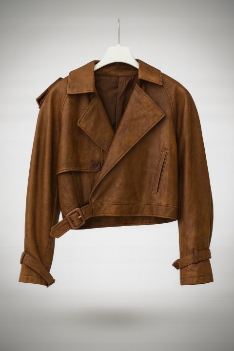 Czarna matowa krótka kurtka oversize biker z paskiem rozmiar M