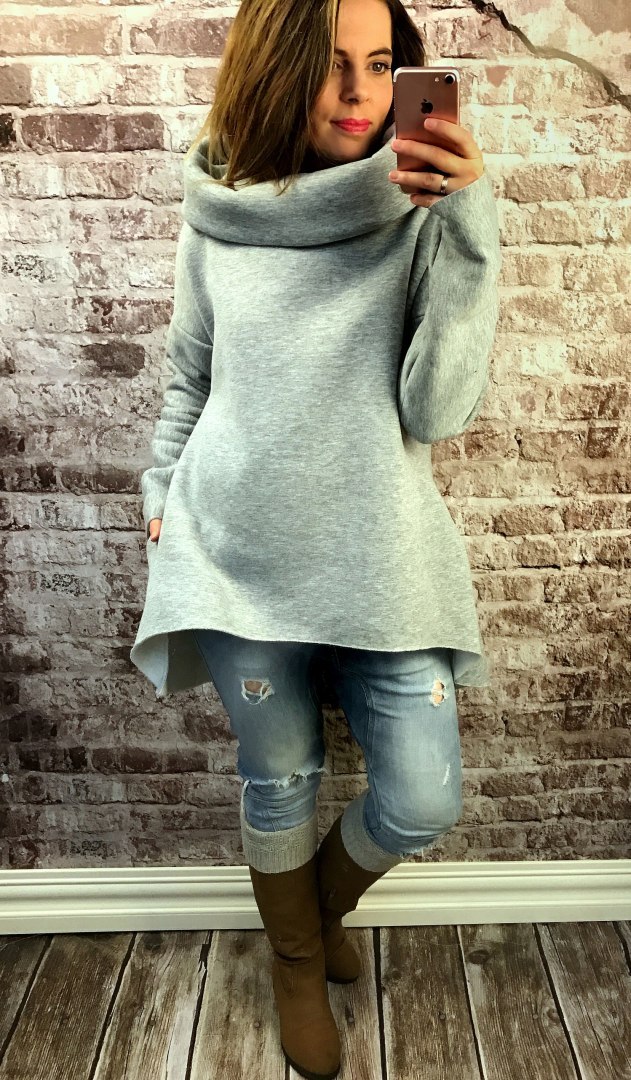 MIĘSISTA bluza WYWIJANY KOŁNIERZ szara MIĘSISTA bluza WYWIJANY KOŁNIERZ szara