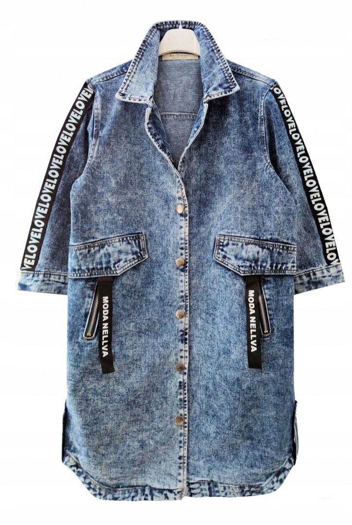 KURTKA JEANS PARKA DEKATYZOWANA z napisami KURTKA JEANS PARKA DEKATYZOWANA z napisami