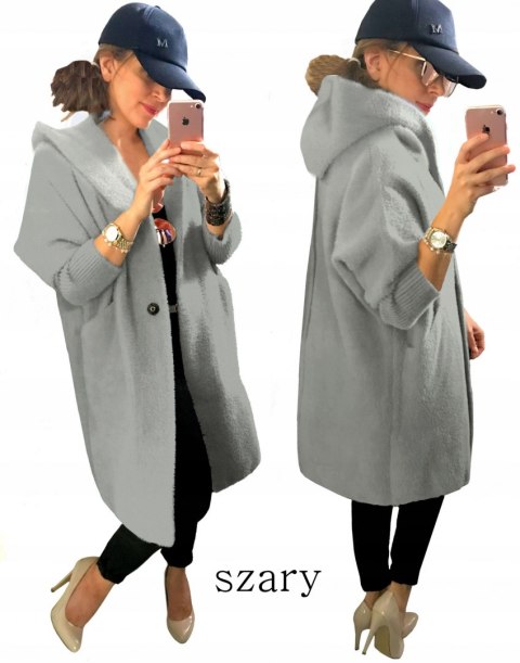 PŁASZCZ DŁUGI Z ALPAKI Z KAPTUREM oversize P.RÓŻ PŁASZCZ DŁUGI Z ALPAKI Z KAPTUREM oversize P.RÓŻ