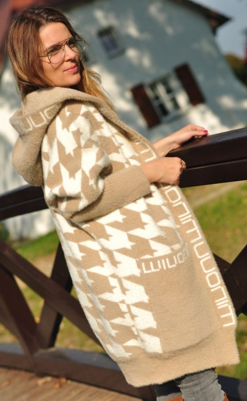 CARDIGAN Z ALPAKI sweter WZÓR ORIENT kol. beżowy CARDIGAN Z ALPAKI sweter WZÓR ORIENT kol. beżowy