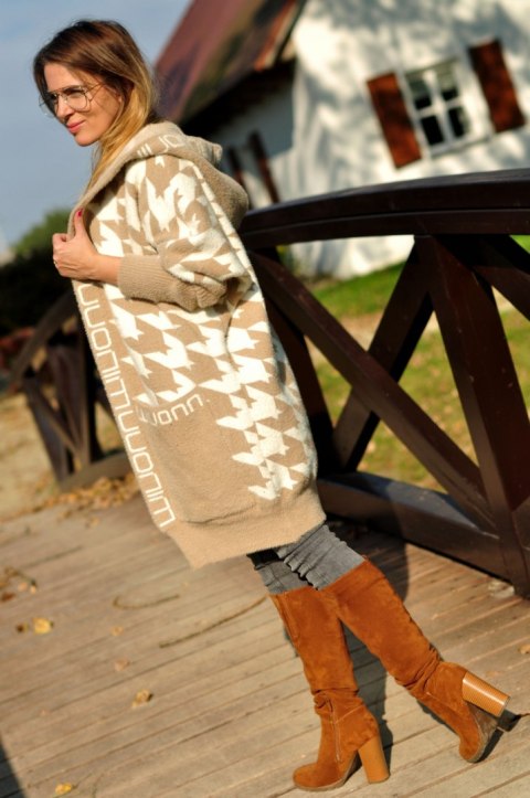 CARDIGAN Z ALPAKI sweter WZÓR ORIENT kol. beżowy CARDIGAN Z ALPAKI sweter WZÓR ORIENT kol. beżowy