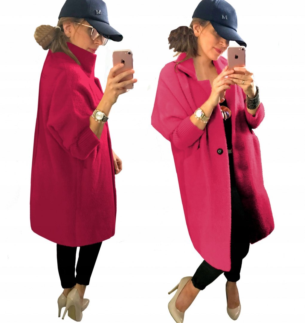 PŁASZCZ Z ALPAKI kołnierz stójka p.róż PLUS SIZE PŁASZCZ Z ALPAKI kołnierz stójka p.róż PLUS SIZE