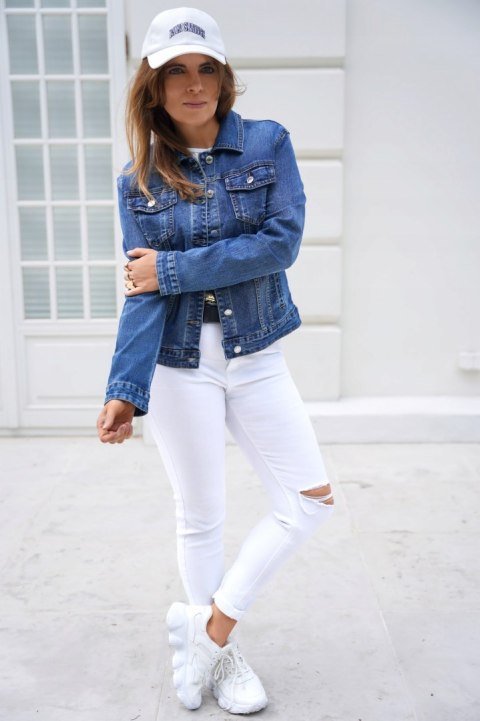 Kurtka jeans damska wiosenna na guziki GŁADKA Kurtka jeans damska wiosenna na guziki GŁADKA